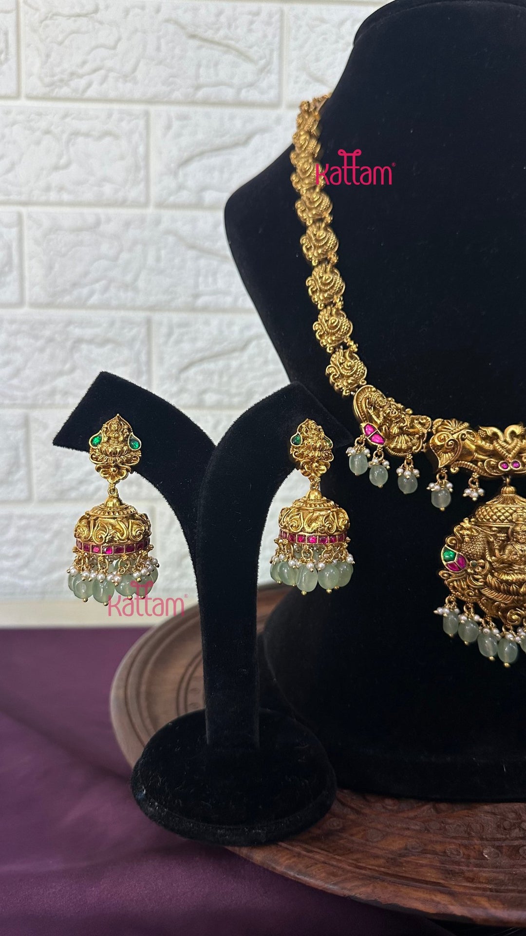 Lakshmi Antique Gold Semi Bridal Set - Design 4 ( Short &amp; Long Sold Separately) - N2953