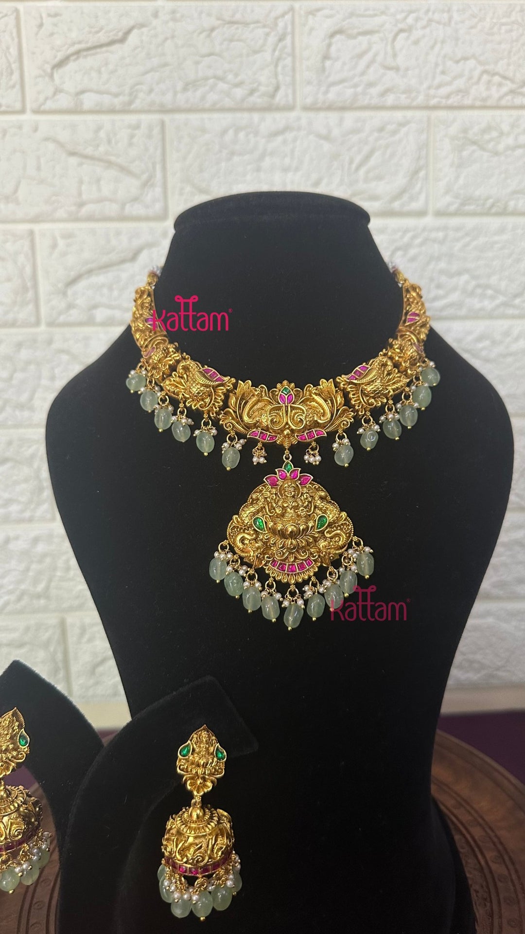 Lakshmi Antique Gold Semi Bridal Set - Design 4 ( Short &amp; Long Sold Separately) - N2952