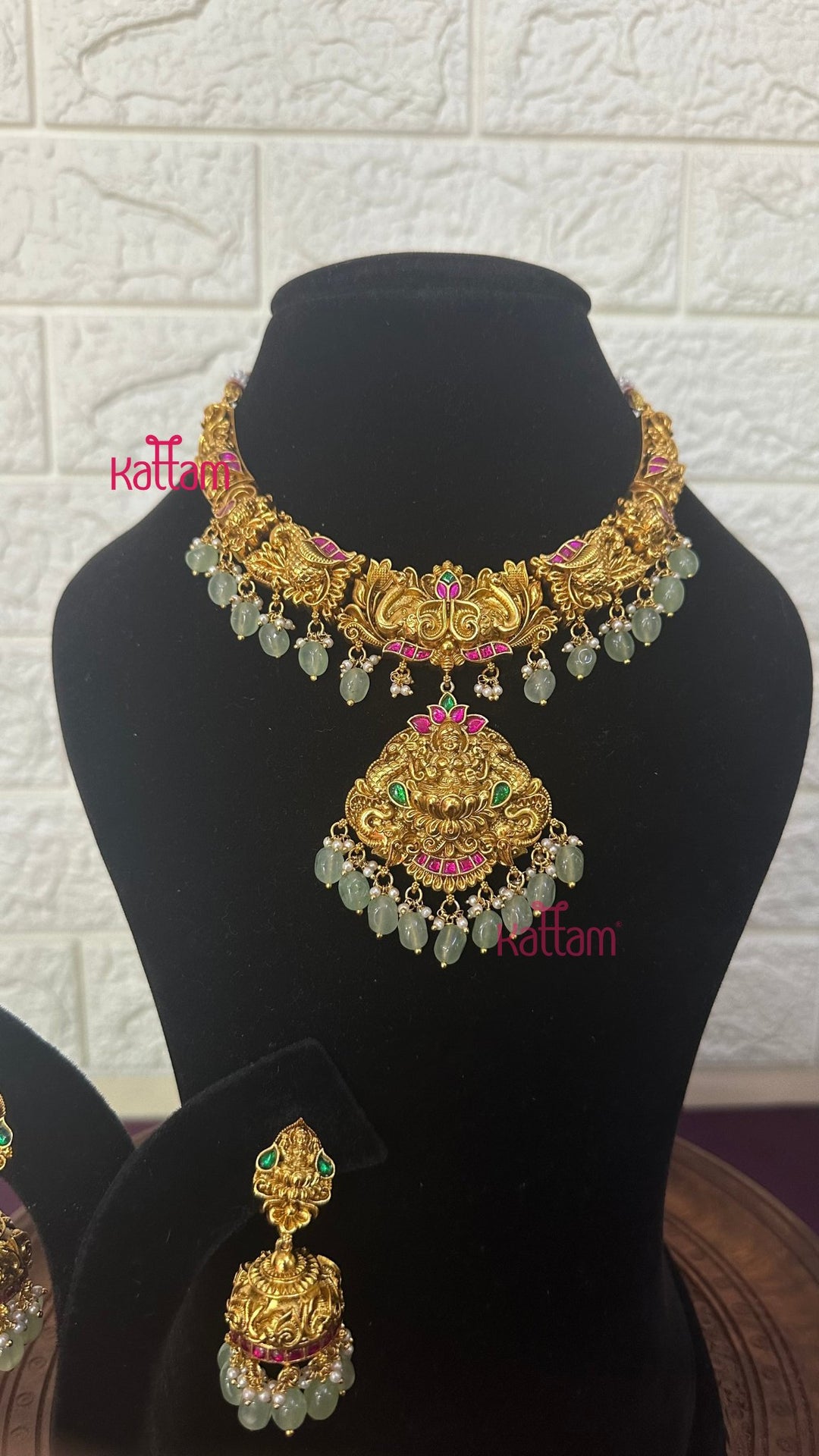 Lakshmi Antique Gold Semi Bridal Set - Design 4 ( Short &amp; Long Sold Separately) - N2952