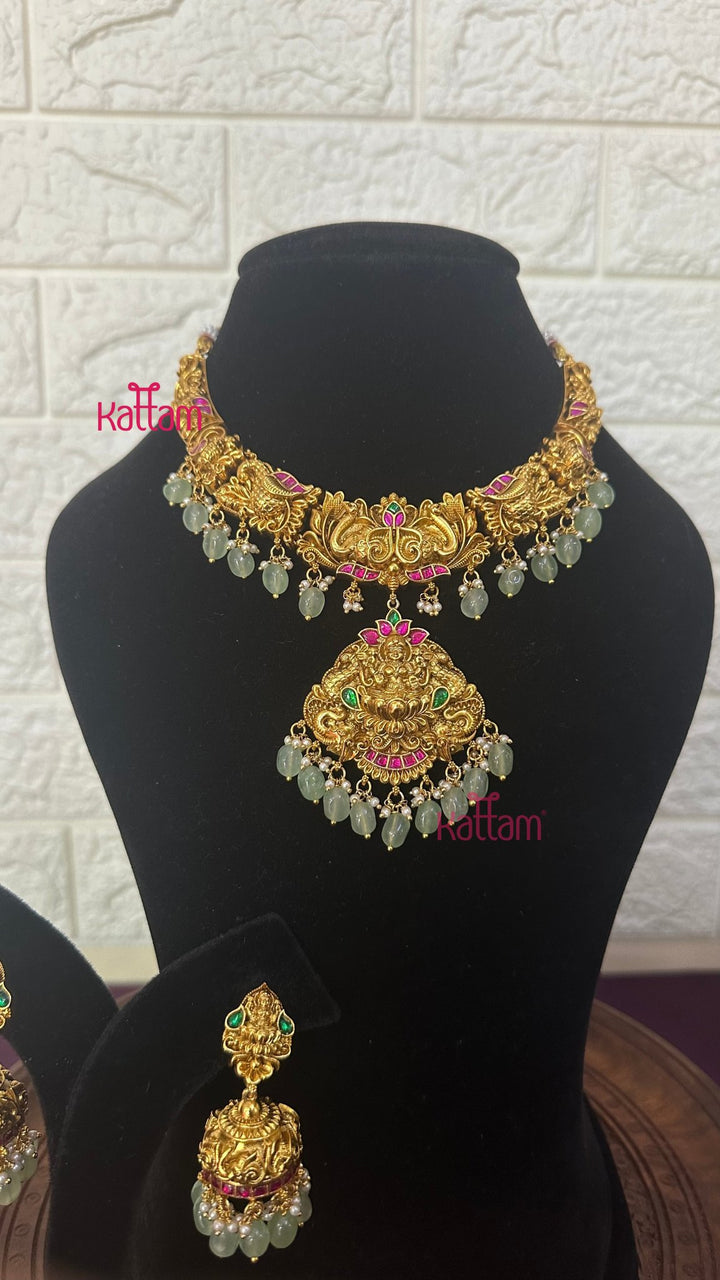 Lakshmi Antique Gold Semi Bridal Set - Design 4 ( Short &amp; Long Sold Separately) - N2952