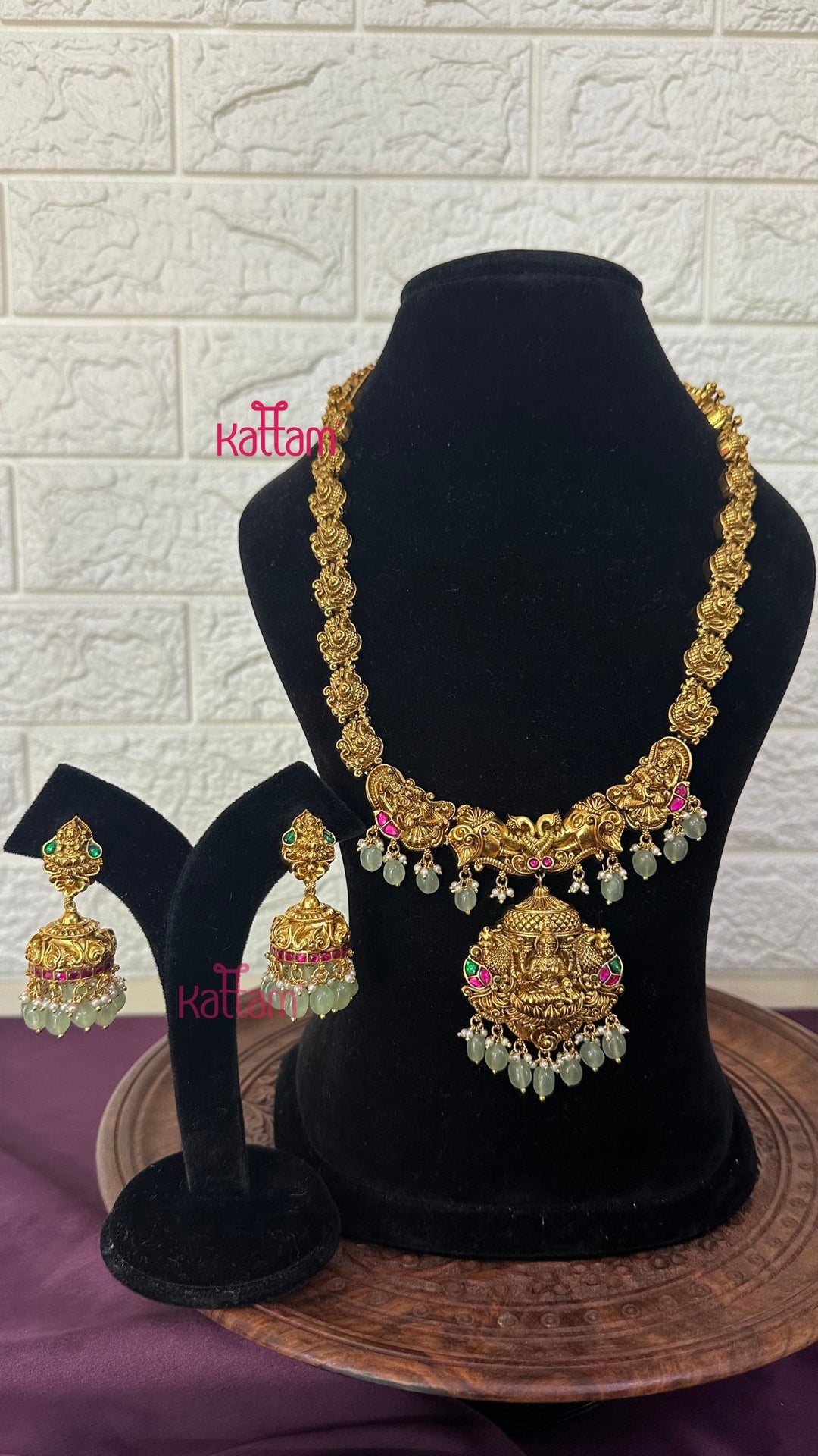 Lakshmi Antique Gold Semi Bridal Set - Design 4 ( Short &amp; Long Sold Separately) - N2952
