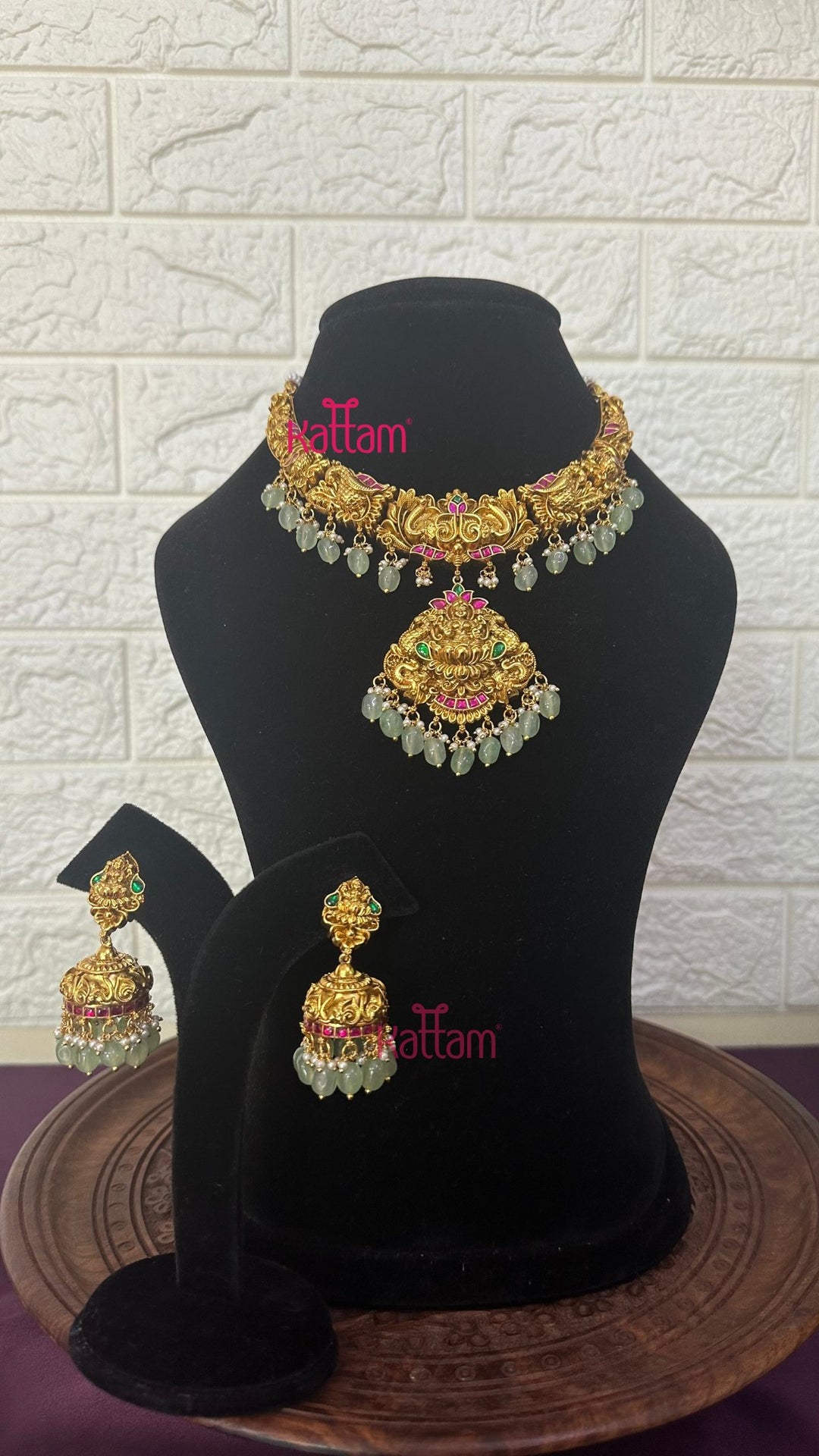 Lakshmi Antique Gold Semi Bridal Set - Design 4 ( Short &amp; Long Sold Separately) - N2952