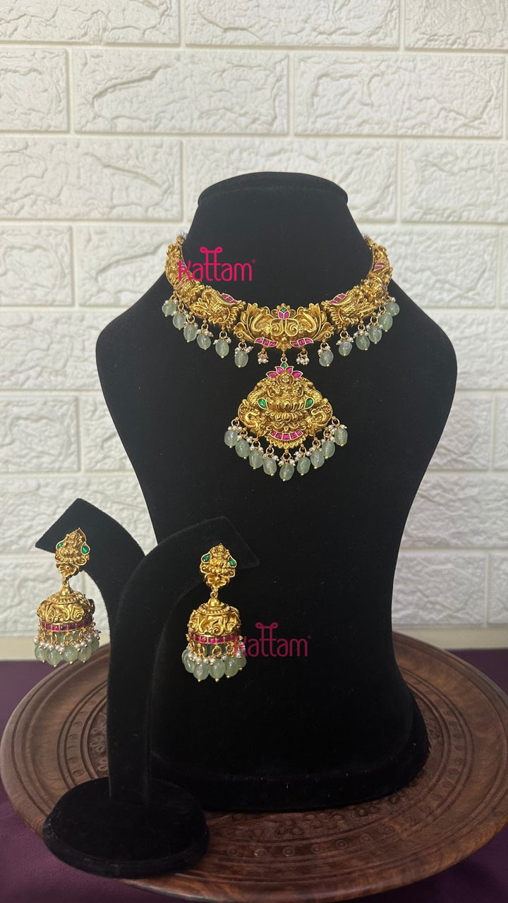 Lakshmi Antique Gold Semi Bridal Set - Design 4 ( Short &amp; Long Sold Separately) - N2952