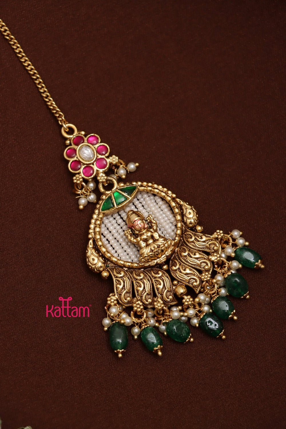 Lakshmi Beaded Maang Tikka - Green Bead - MT146