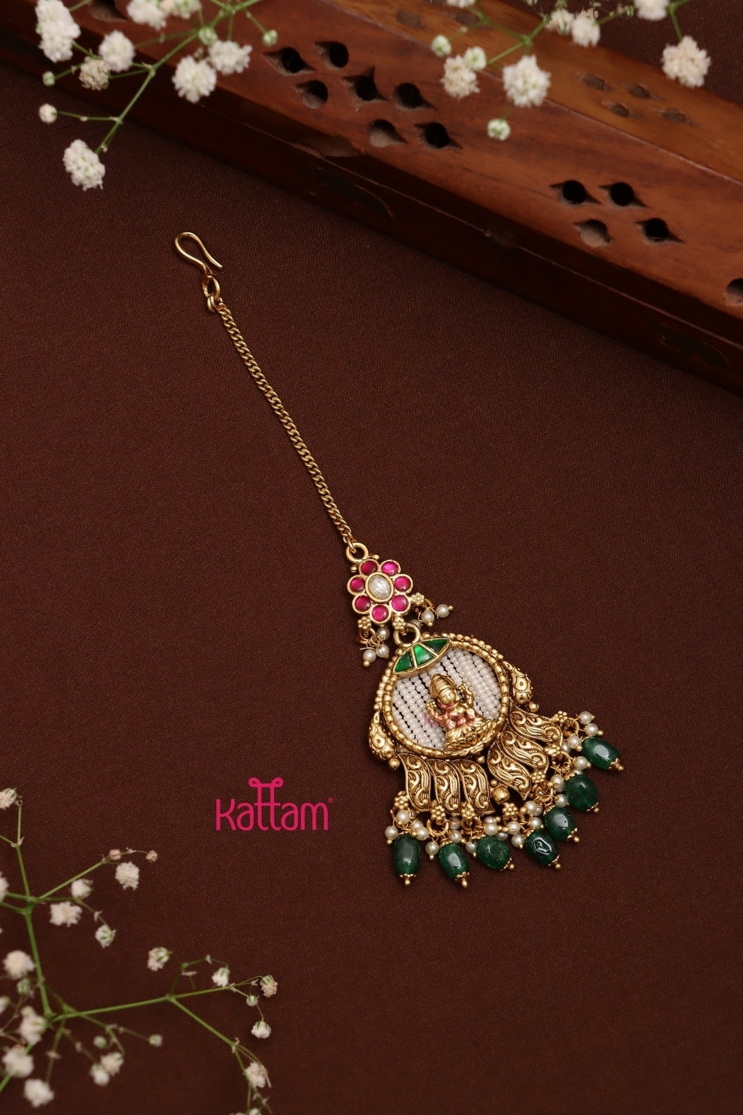 Lakshmi Beaded Maang Tikka - Green Bead - MT146