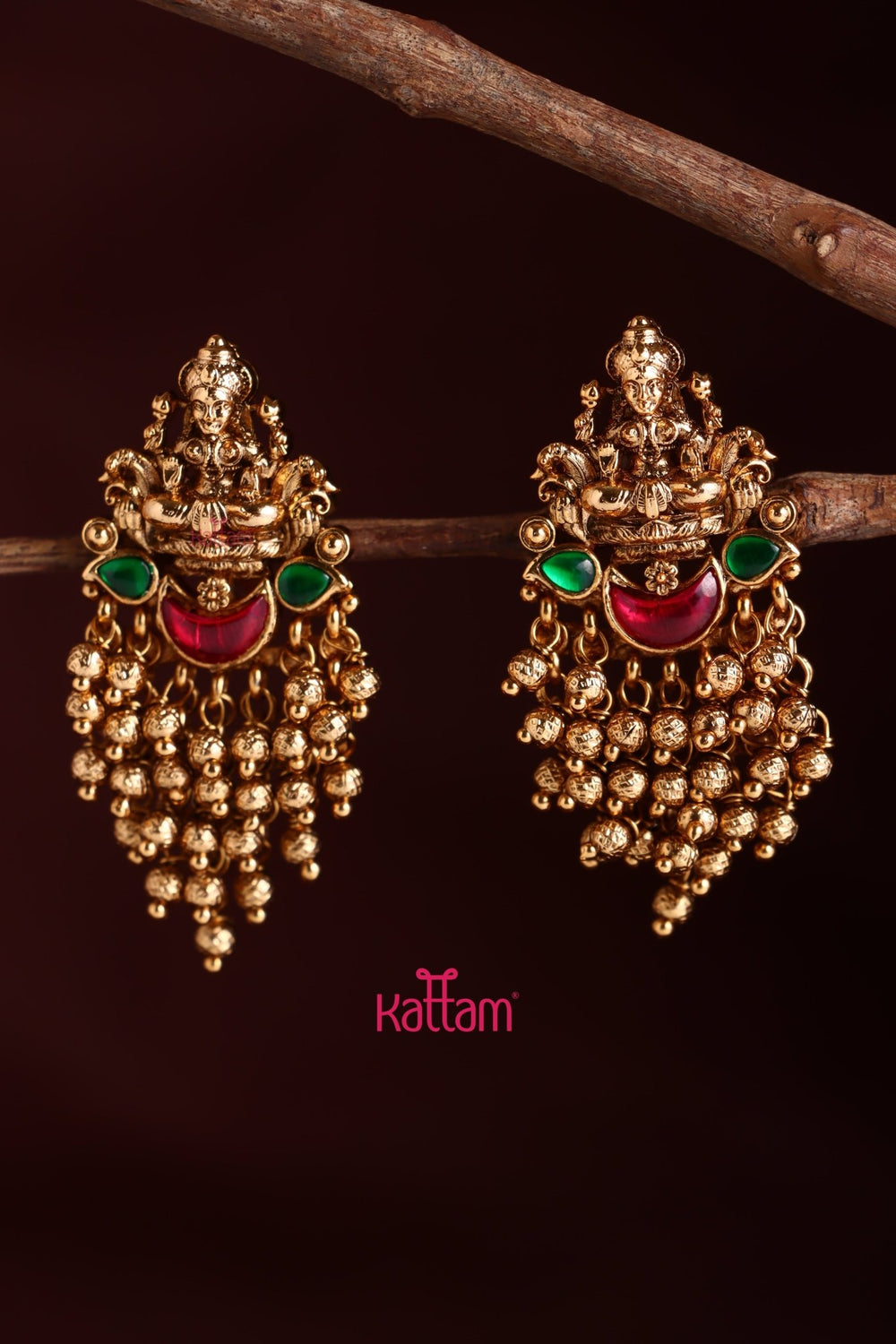 Lakshmi Gold Drop Rubygreen Earring - E1011