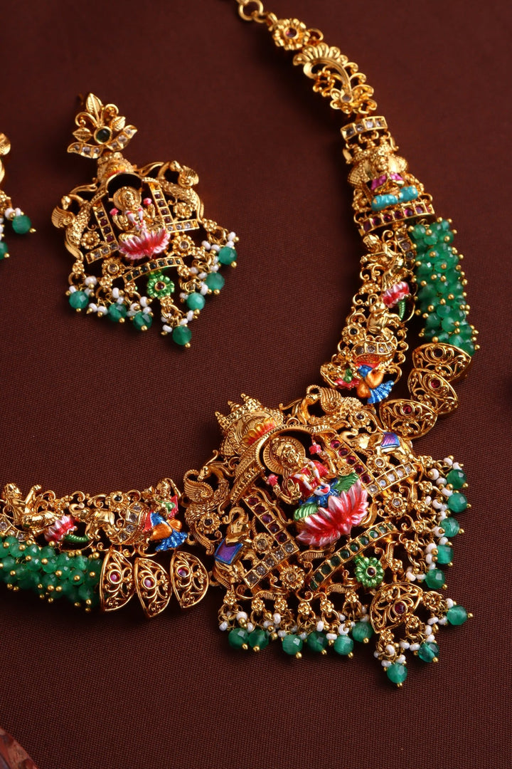 Lakshmi Meenakari Necklace - Light Green - N4063