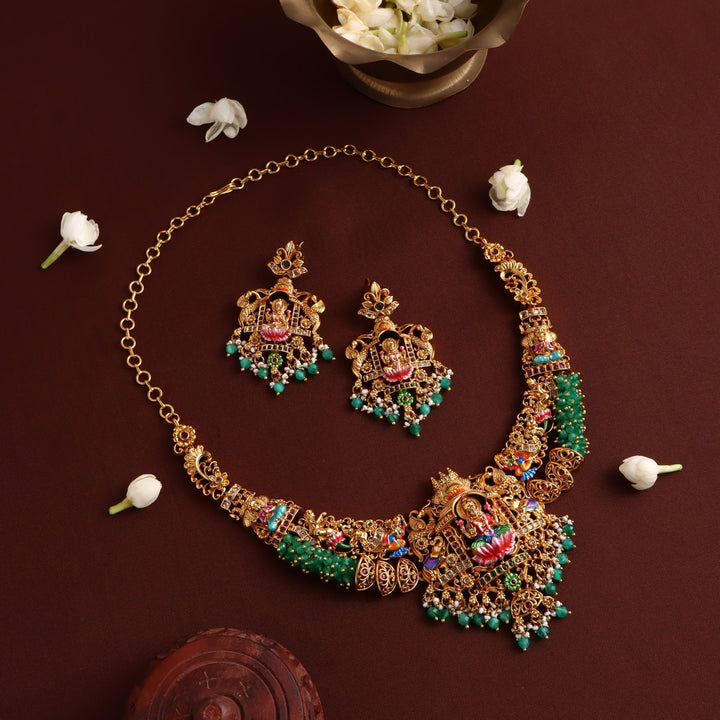 Lakshmi Meenakari Necklace - Light Green - N4063