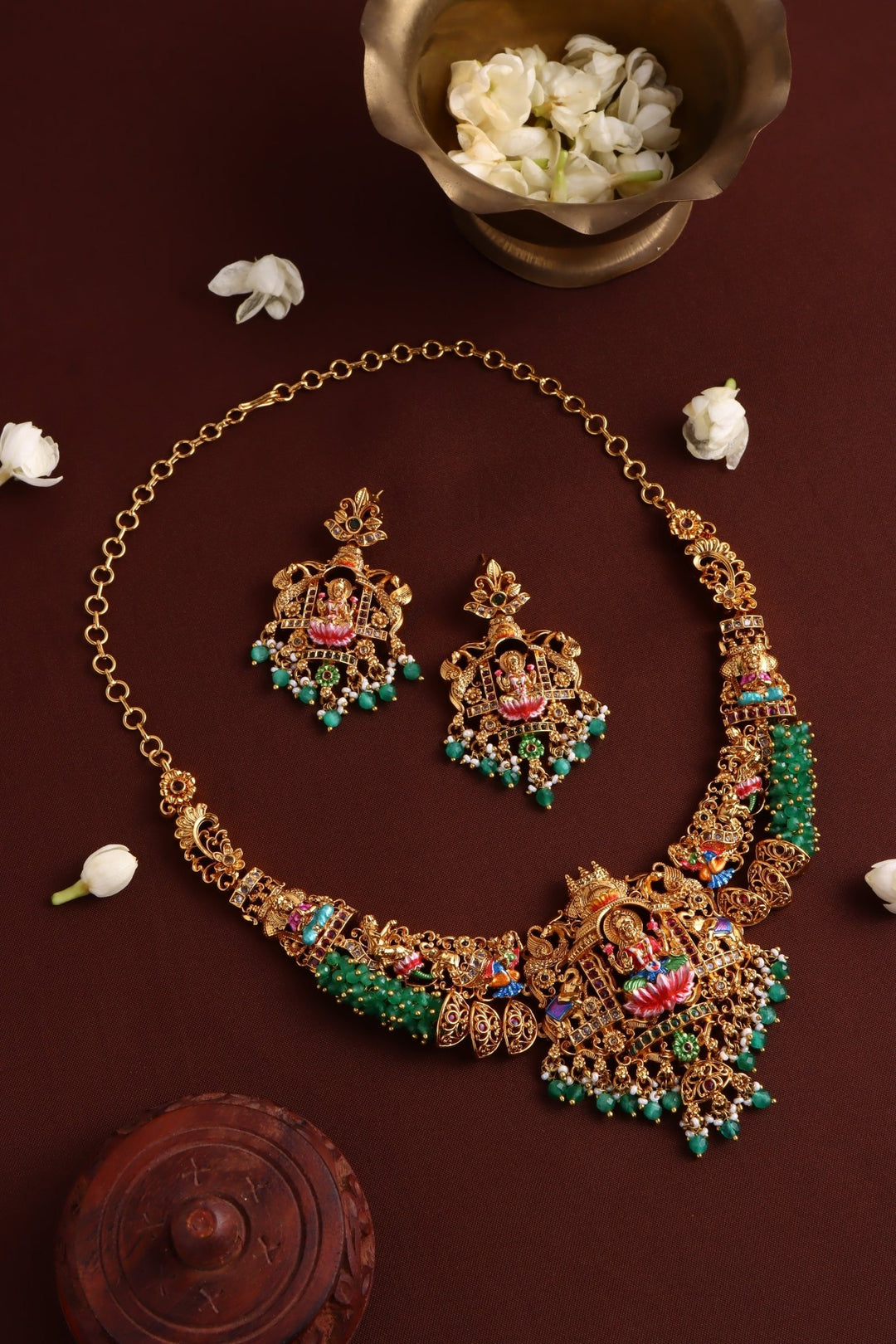 Lakshmi Meenakari Necklace - Light Green - N4063