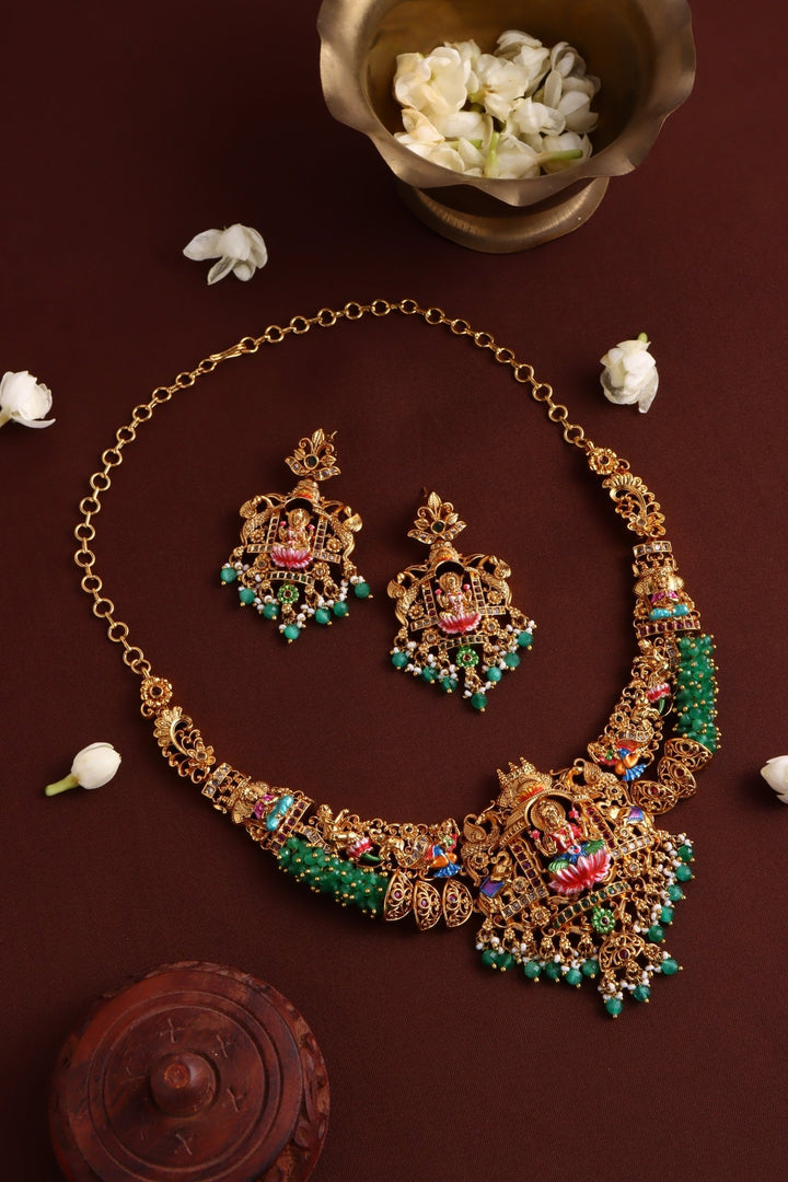 Lakshmi Meenakari Necklace - Light Green - N4063