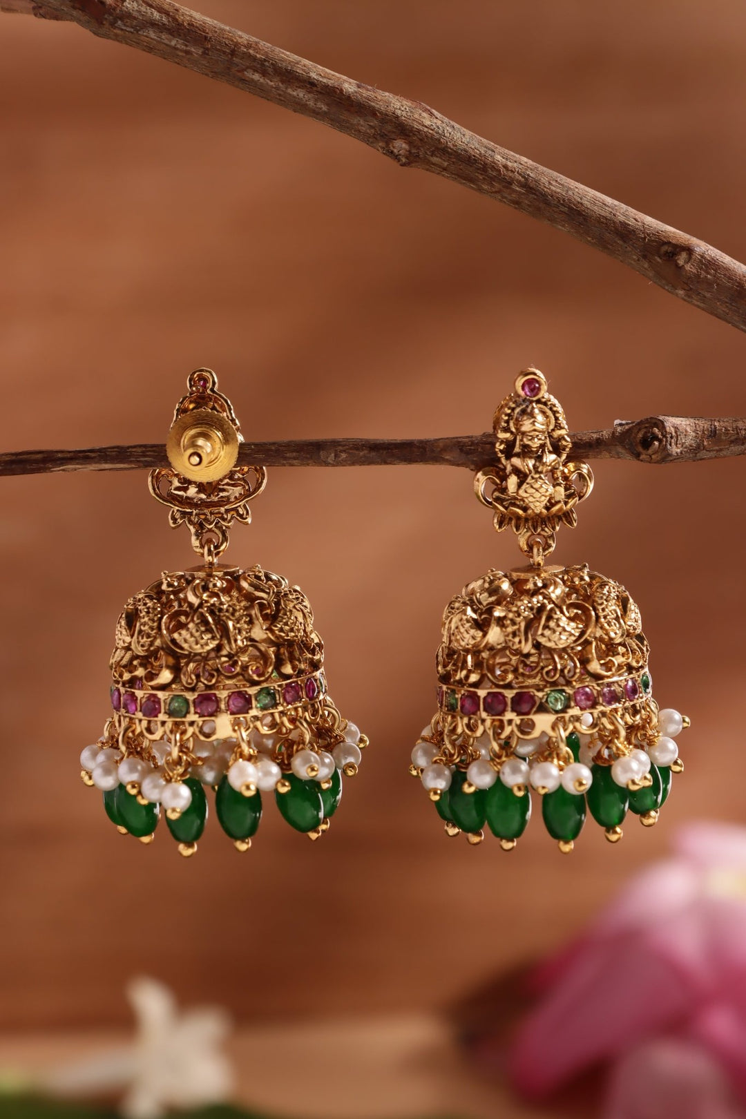 Lakshmi Peacock Beads Drop Jhumka - E1465