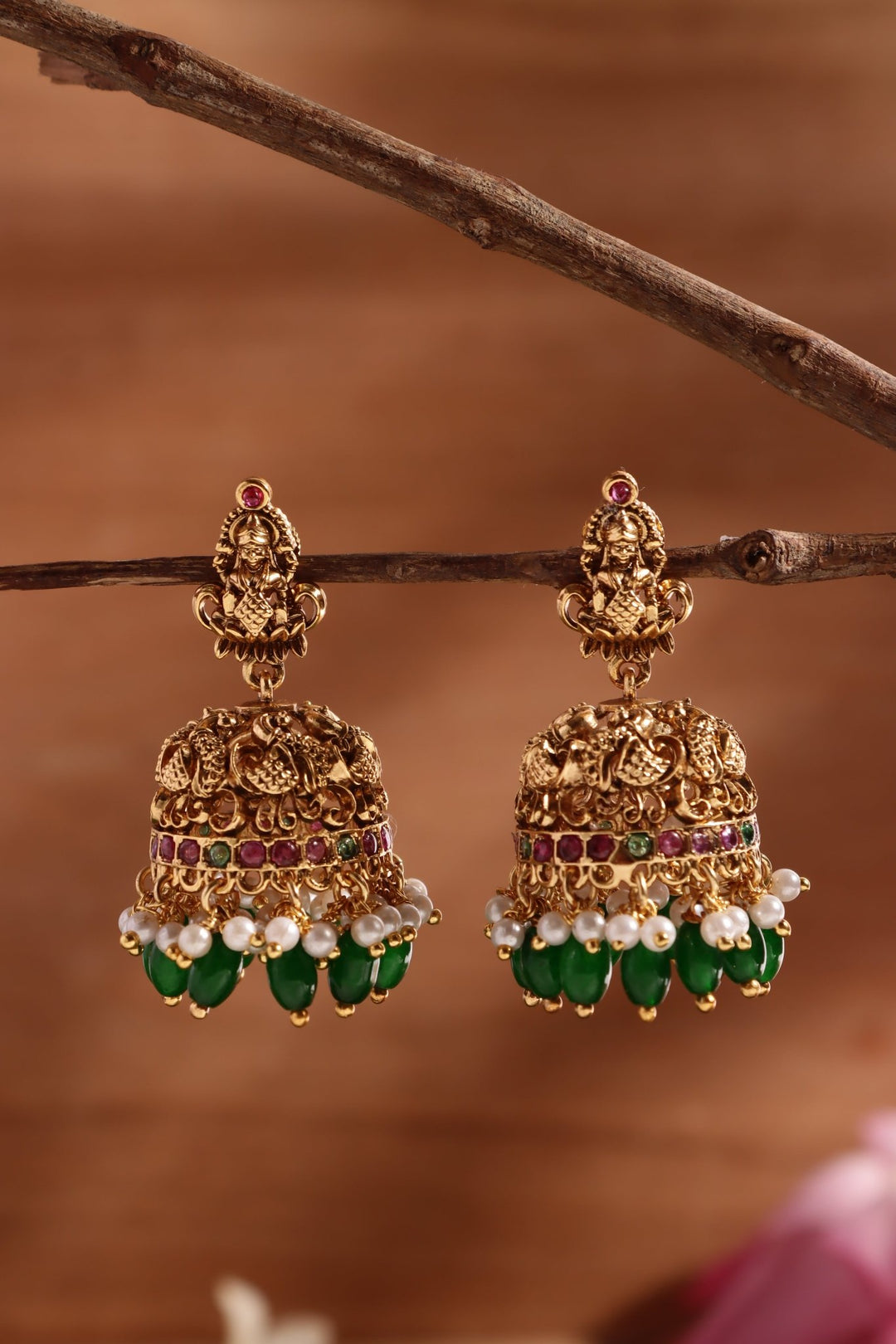 Lakshmi Peacock Beads Drop Jhumka - E1465
