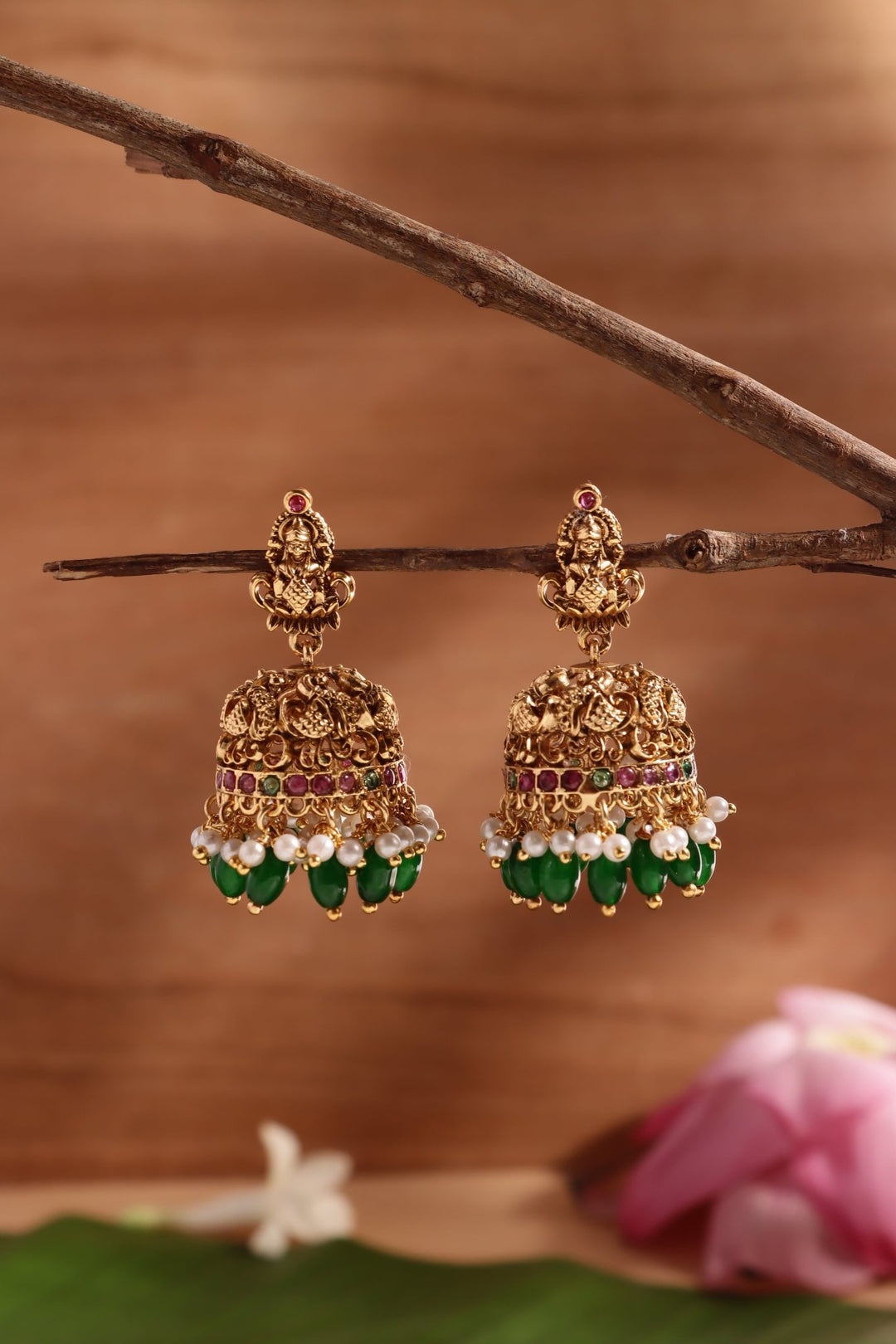 Lakshmi Peacock Beads Drop Jhumka - E1465