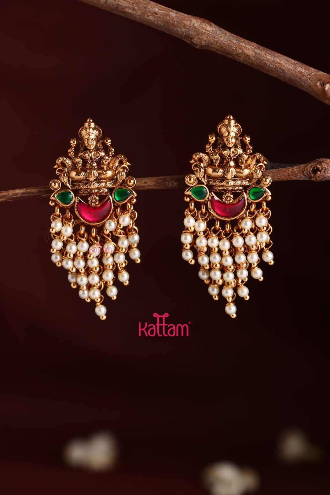 Lakshmi Pearl Drop Rubygreen Earring - E1010