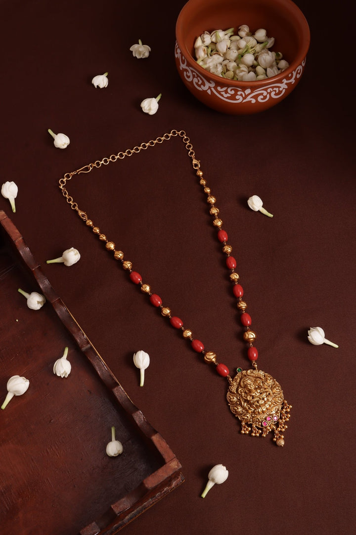 Lakshmi Pendant Ball Coral Chain ( No Earrings ) - N4114