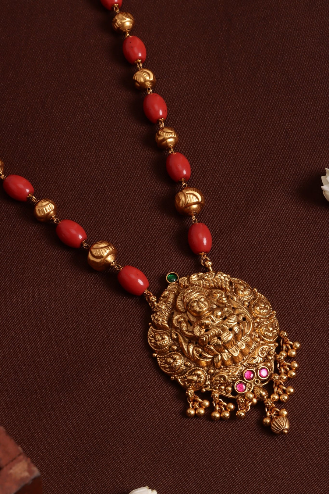Lakshmi Pendant Ball Coral Chain ( No Earrings ) - N4114