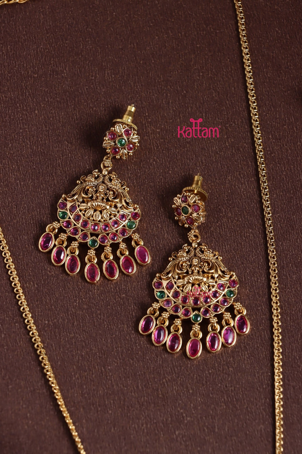 Lakshmi Pendant Stone Drop Chain Set - N3804