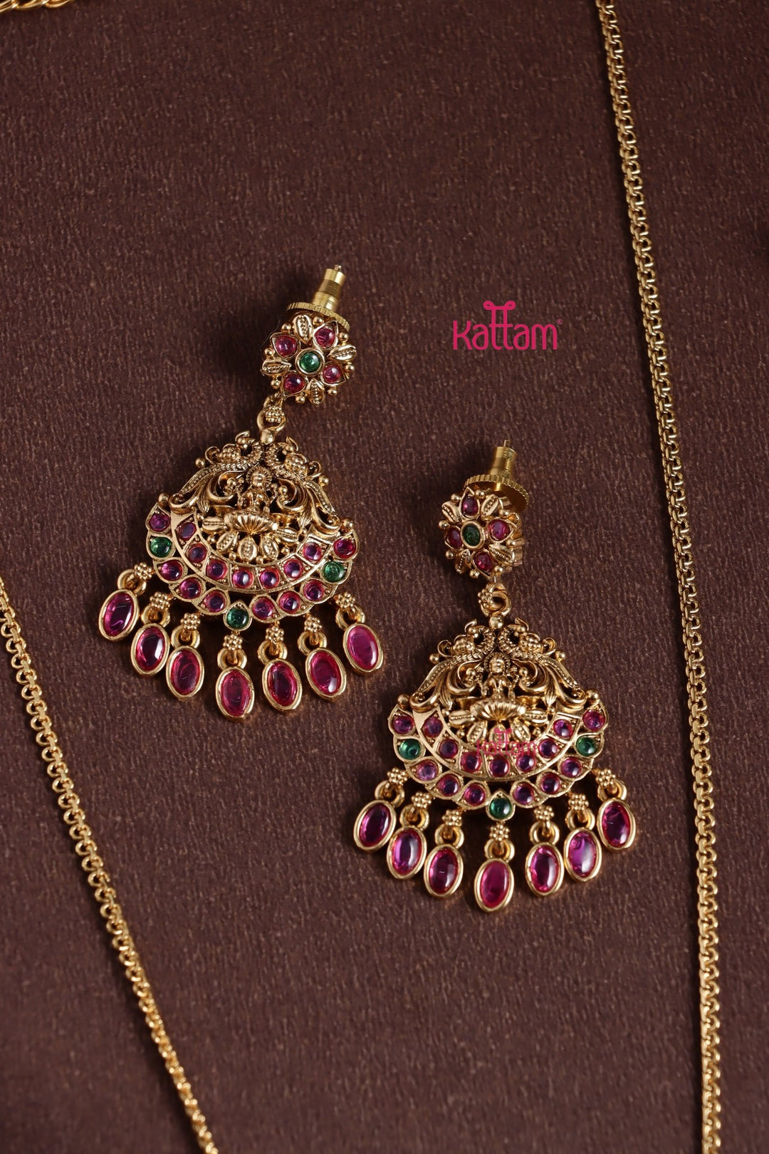 Lakshmi Pendant Stone Drop Chain Set - N3804