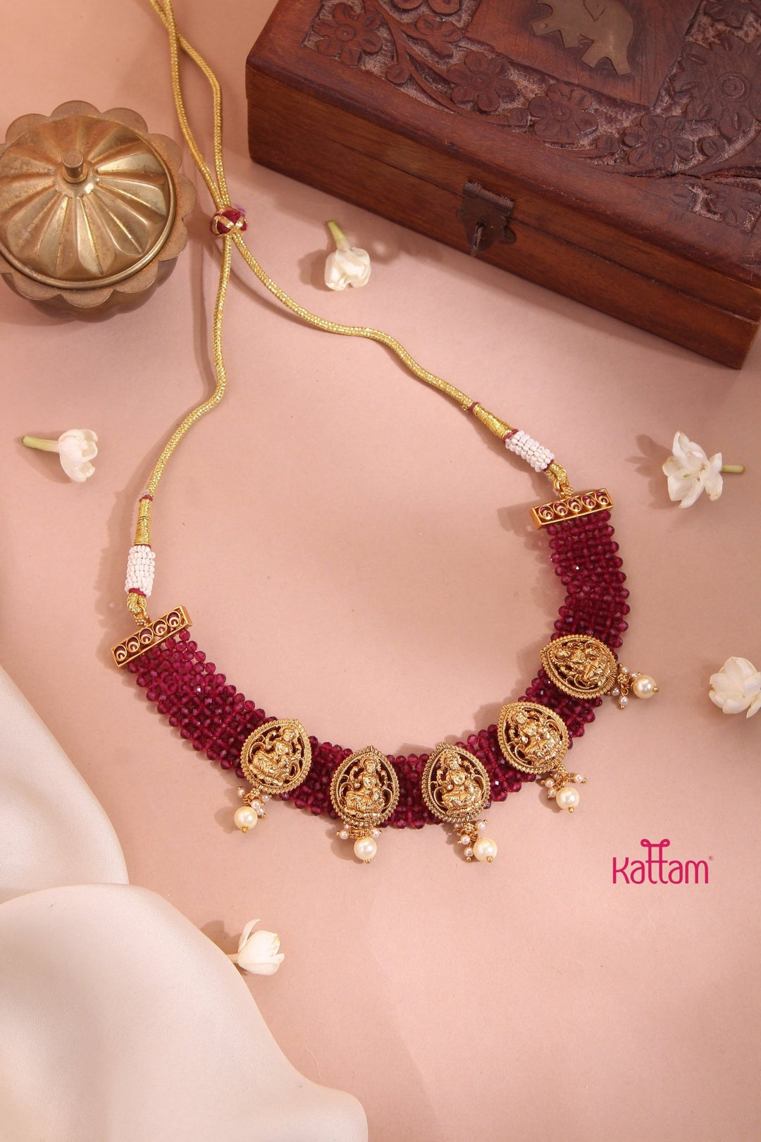 Lakshmi Ruby Crystal Bead Choker - N3373