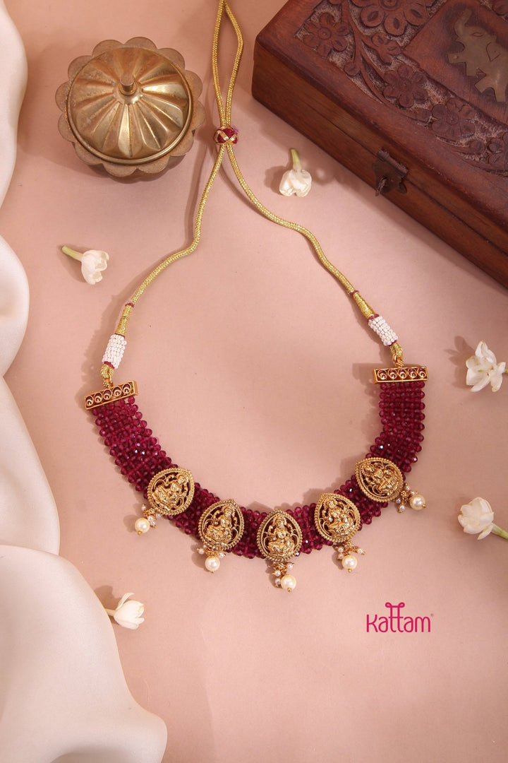 Lakshmi Ruby Crystal Bead Choker - N3373