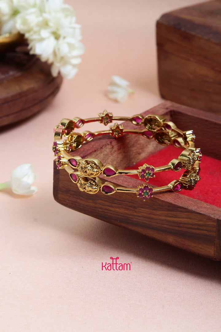 Lakshmi RubyGreen Floral Bangle - B542 - V4