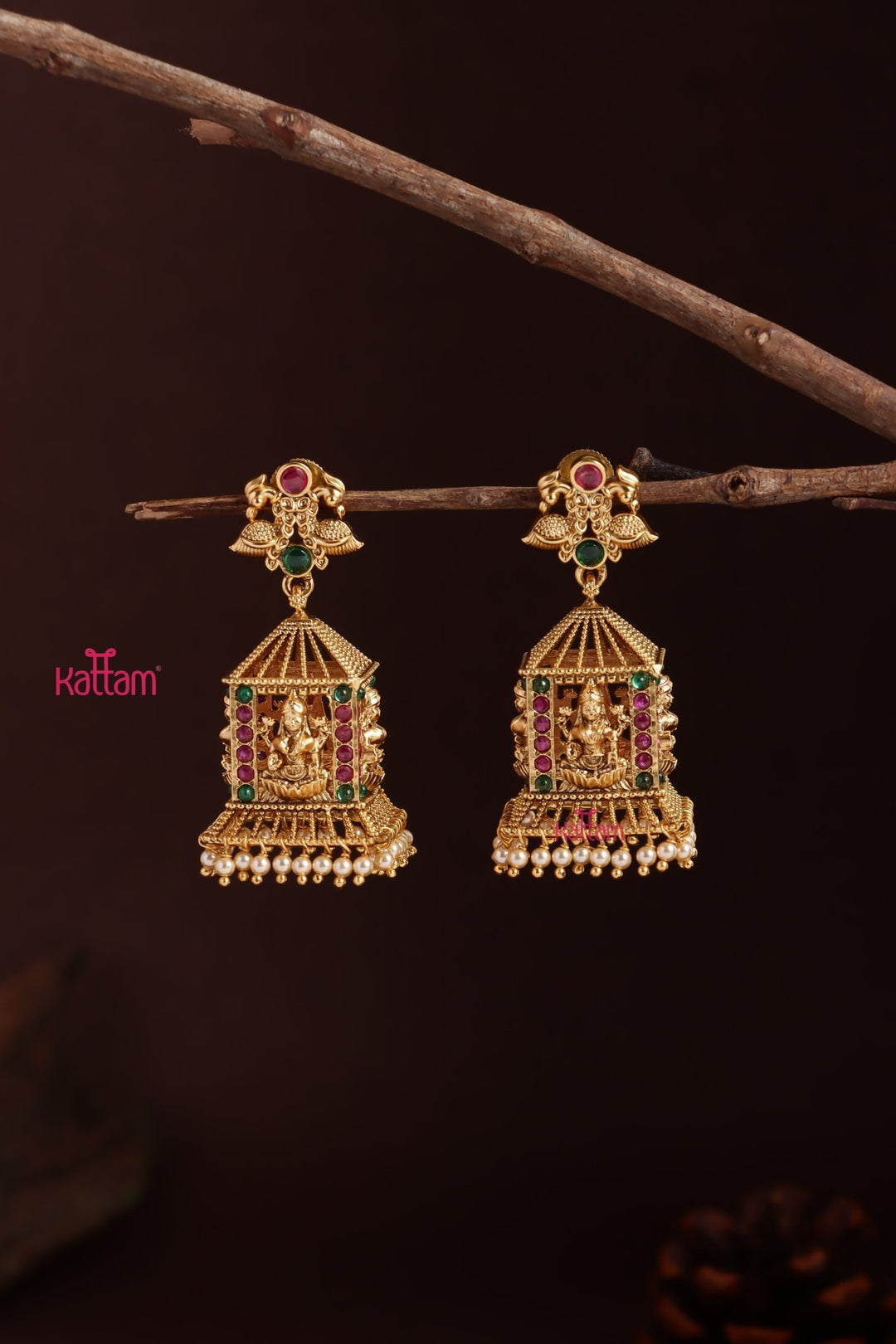 Lakshmi Temple Peacock Jhumka - E1246
