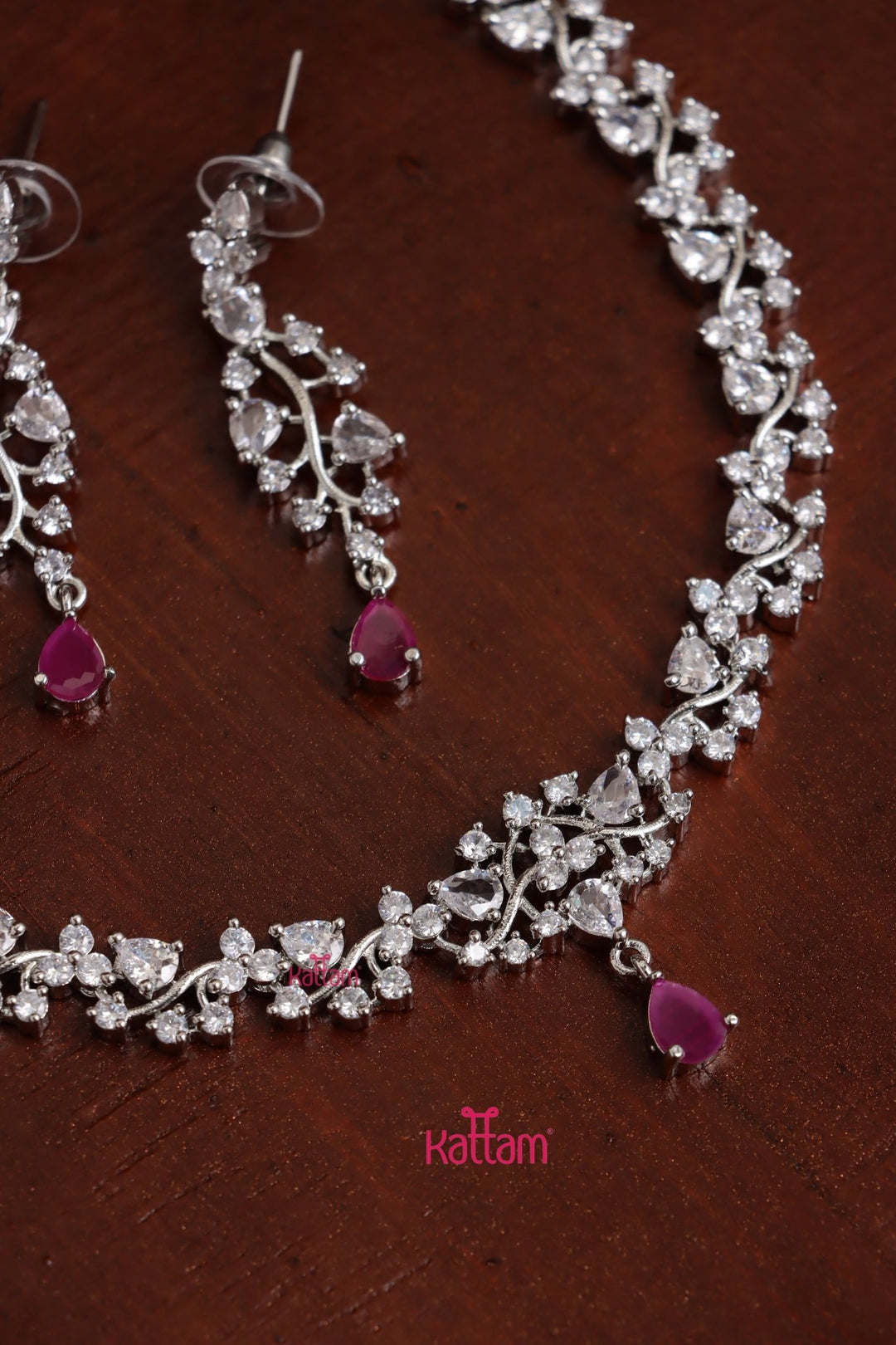 Laura - AD Ruby Leaf Necklace - N5355