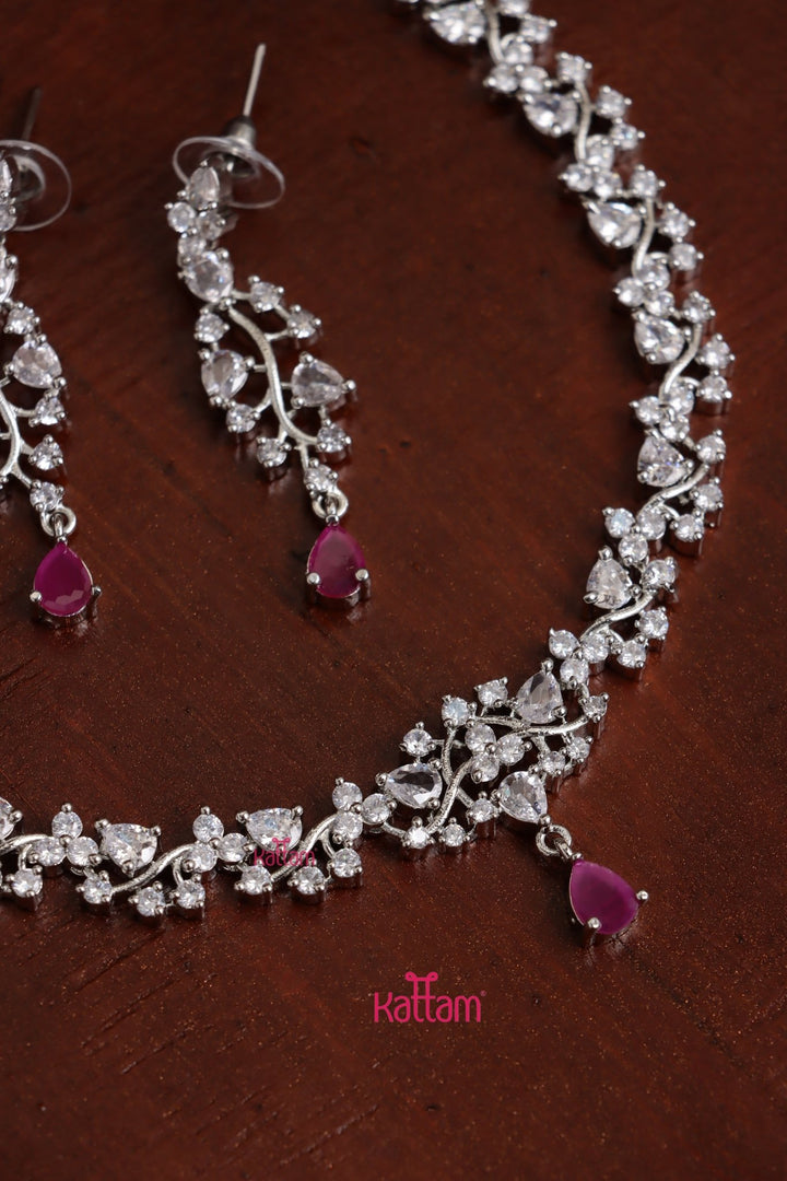 Laura - AD Ruby Leaf Necklace - N5355