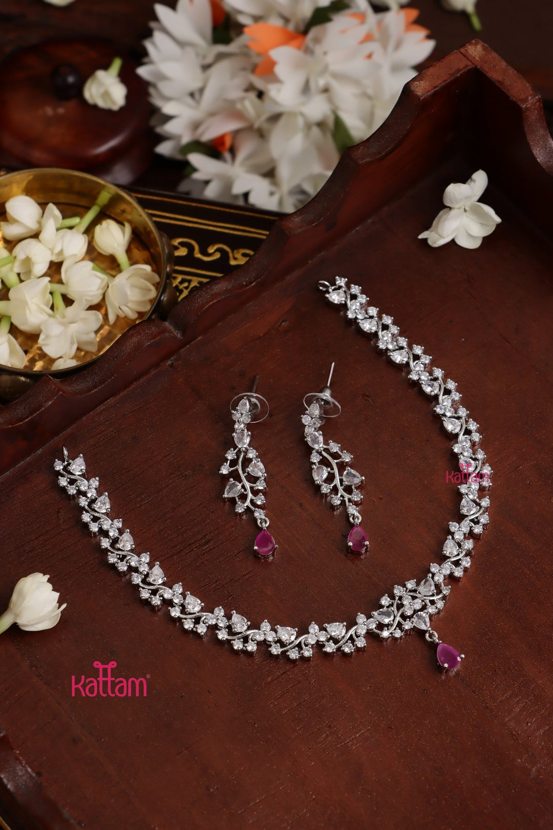 Laura - AD Ruby Leaf Necklace - N5355