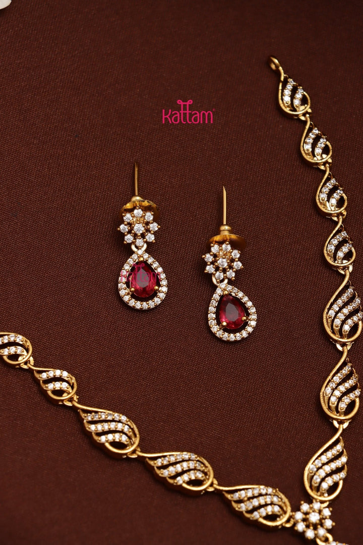 Laya - AD Stone Ruby Drop Choker - N5295