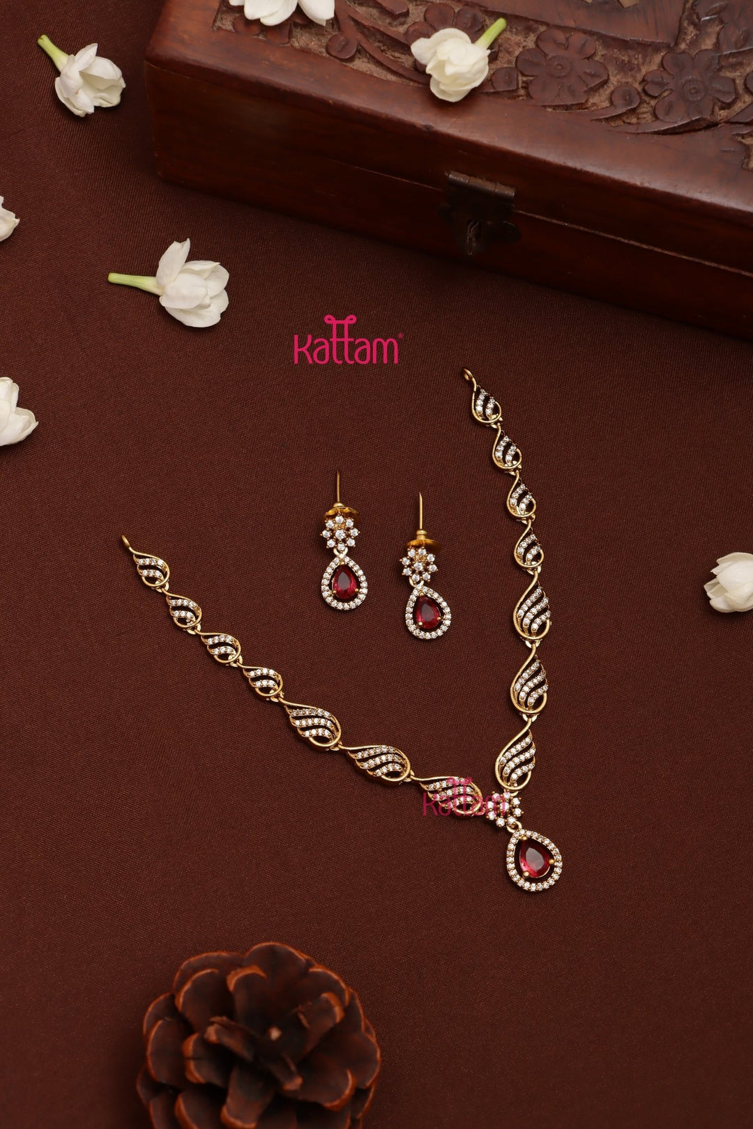 Laya - AD Stone Ruby Drop Choker - N5295