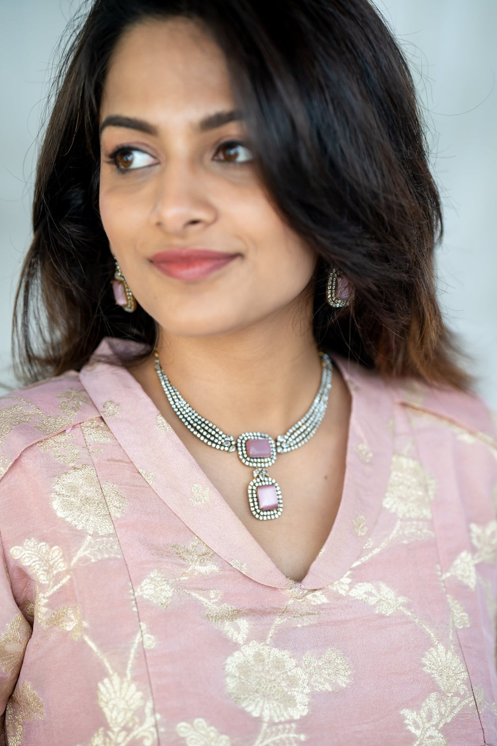 Layered Pastel Pink Stone Necklace - N2625