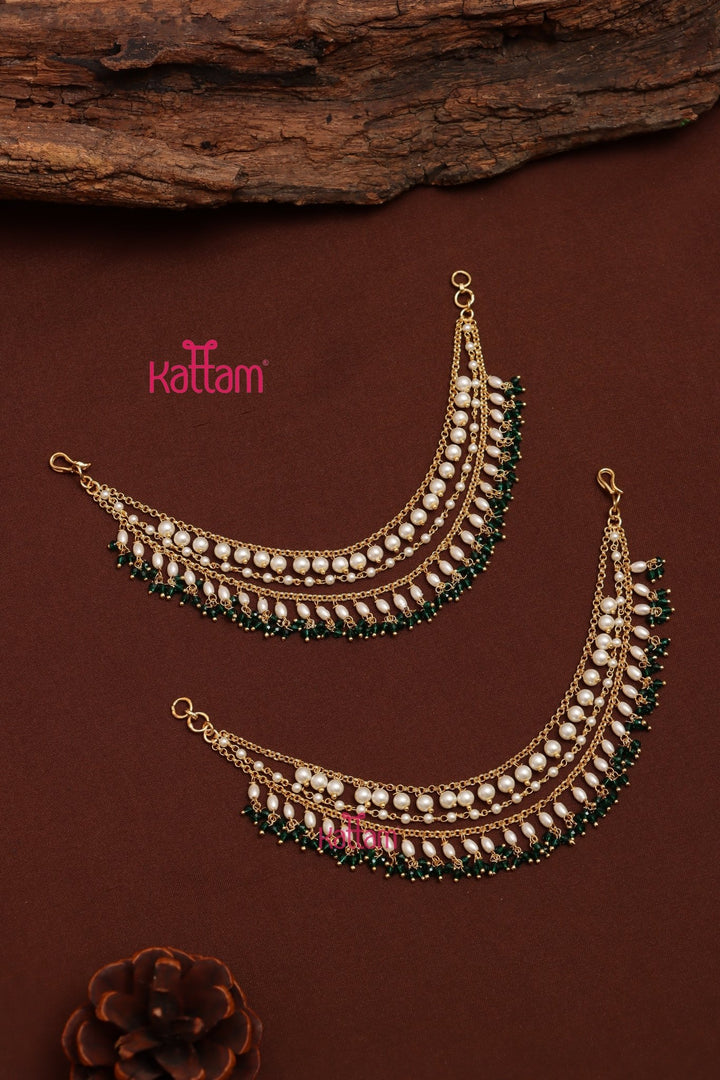 Layered Pearl & Crystal Beads Earchain - ECO70