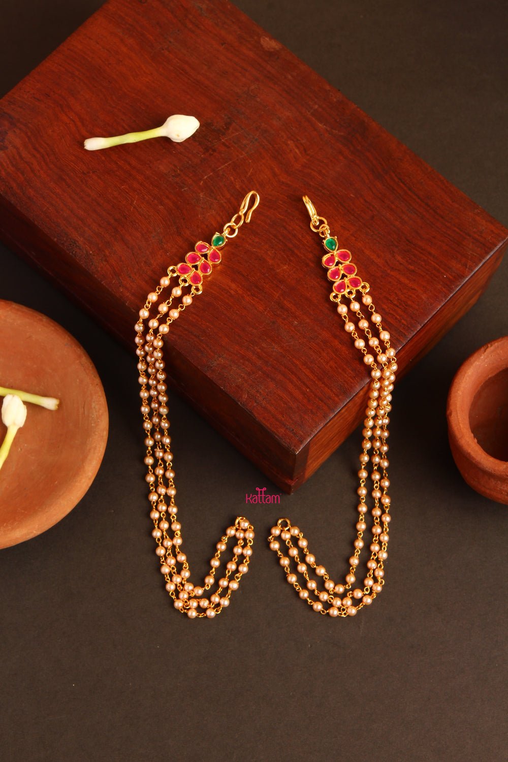 Layered Pearl Ear Chain Kattam - Main Image