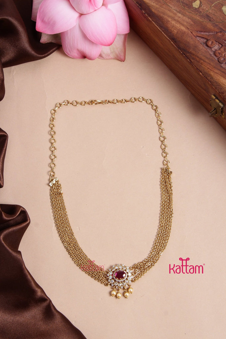 Layered Ruby Pendant Chain ( No Earring ) - N3182