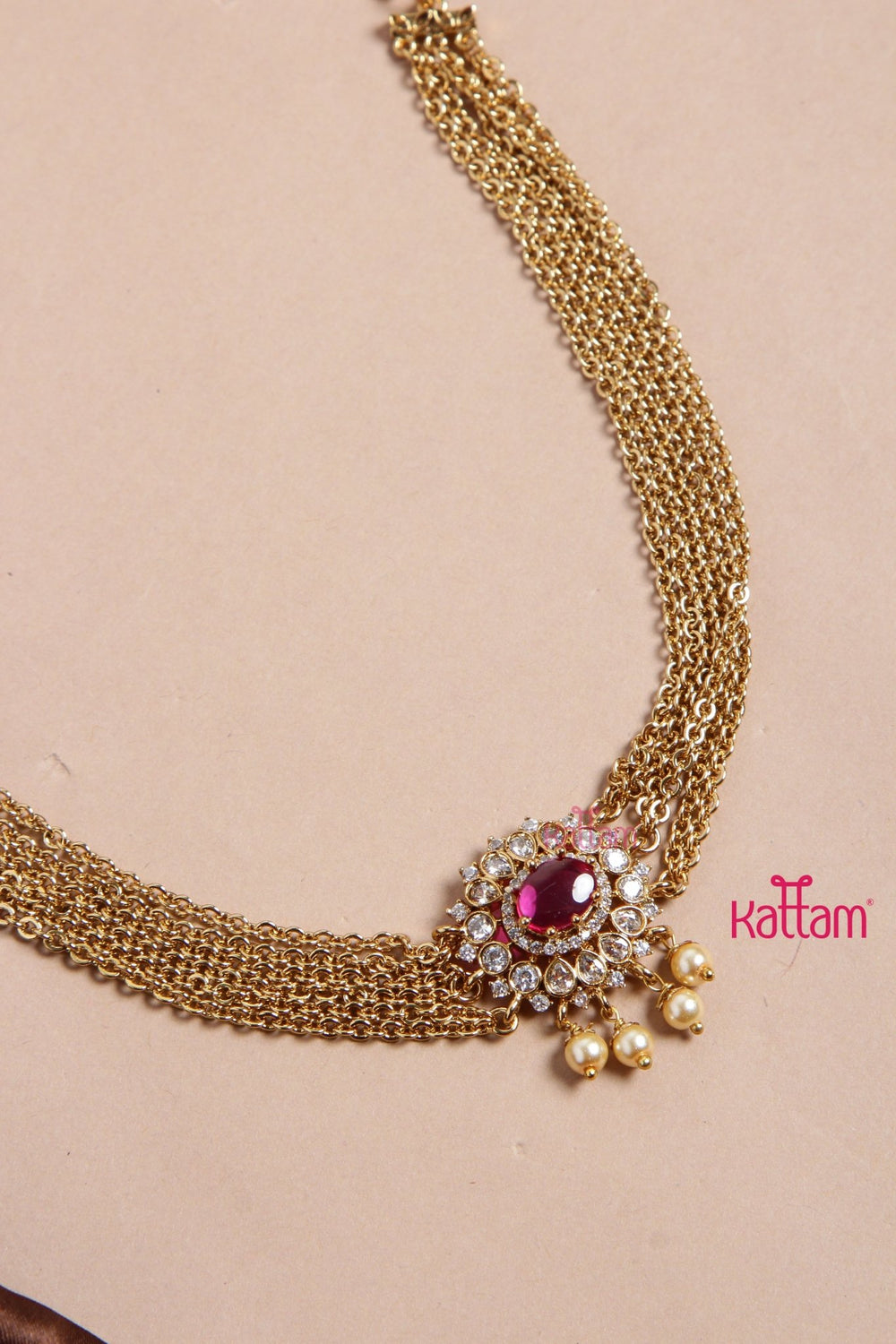 Layered Ruby Pendant Chain ( No Earring ) - N3182