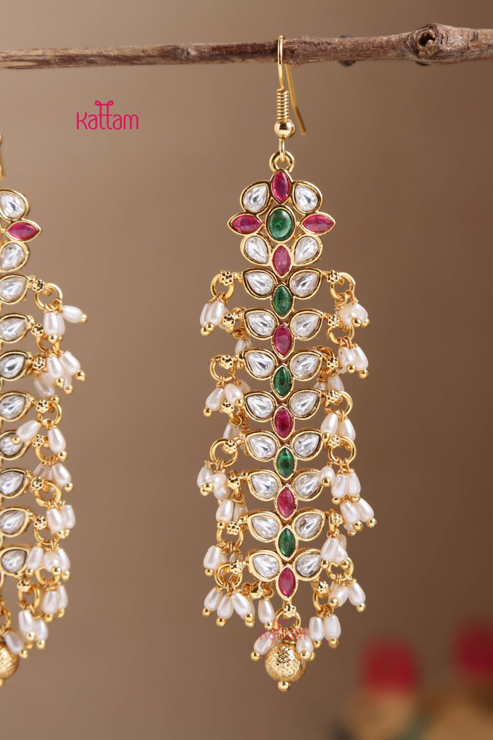 Leaf Pearl Drop Hook Earring - E1031