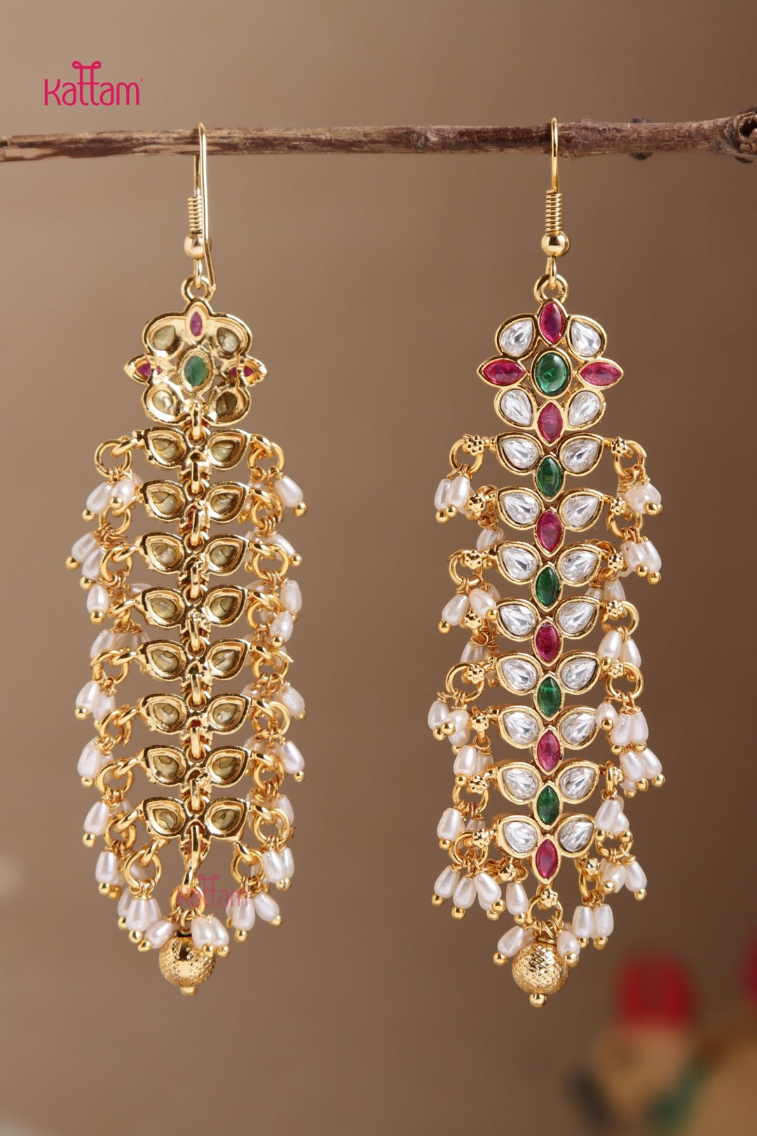 Leaf Pearl Drop Hook Earring - E1031