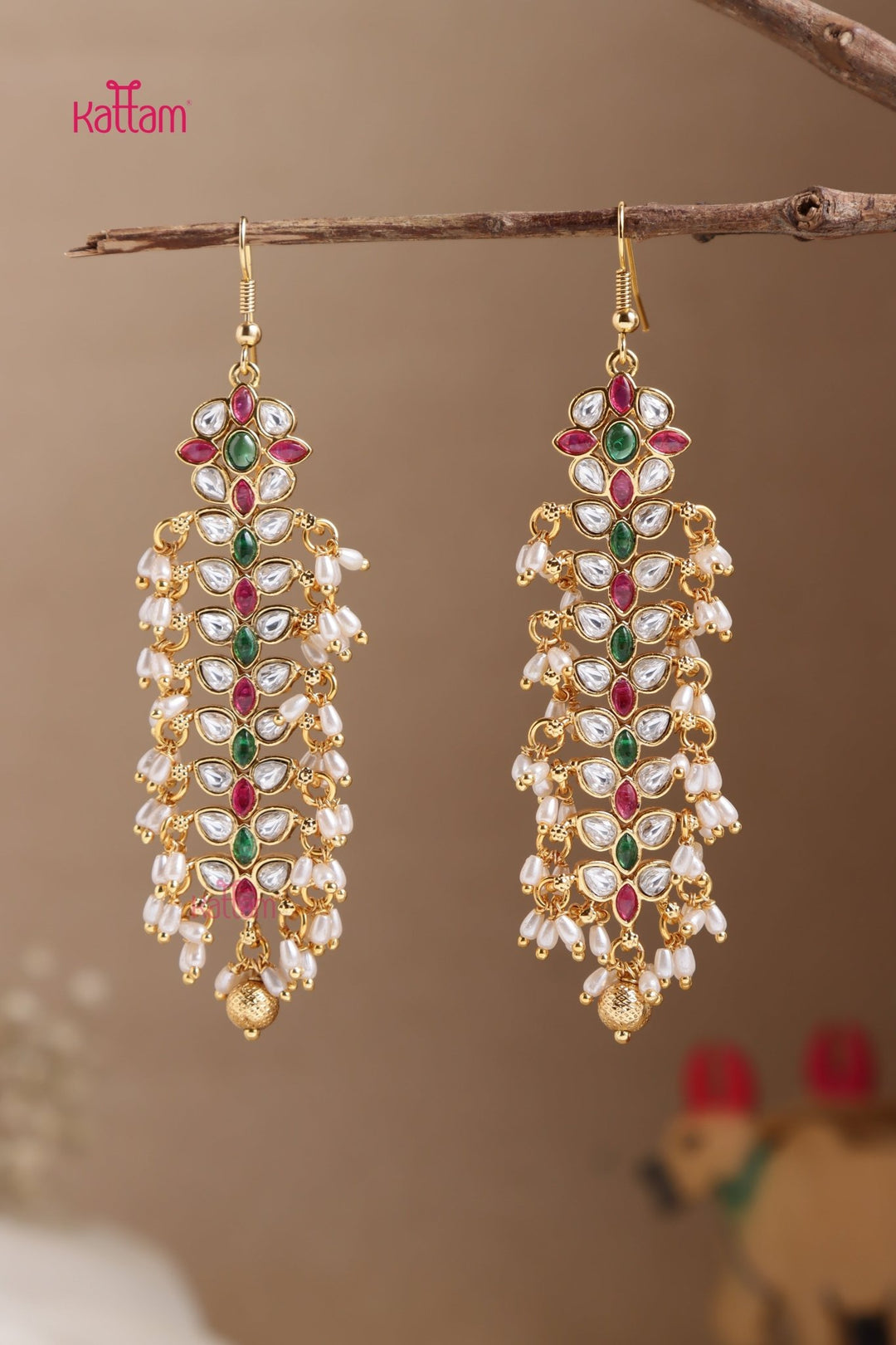 Leaf Pearl Drop Hook Earring - E1031