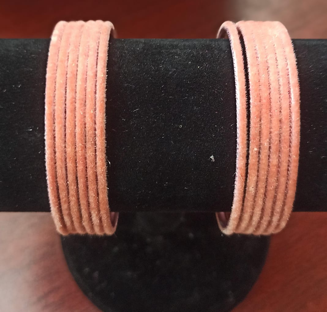 Light Orange Plain Metal Velvet Bangle - B377 - V4