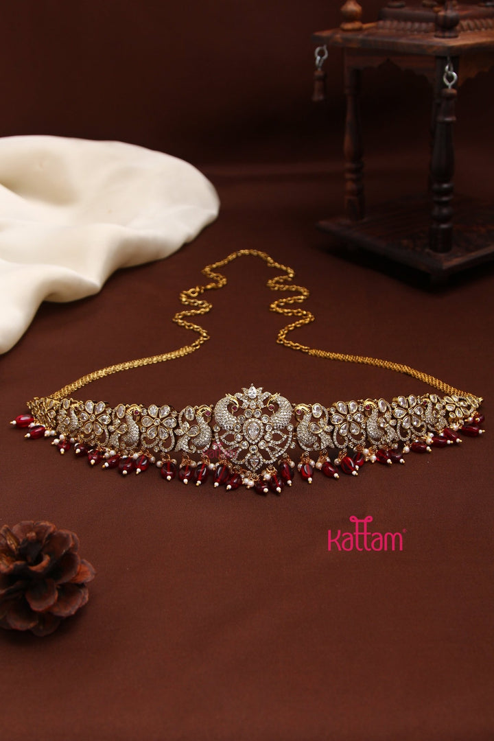 Lila - Victorian Peacock Maroon Hipchain - HB191