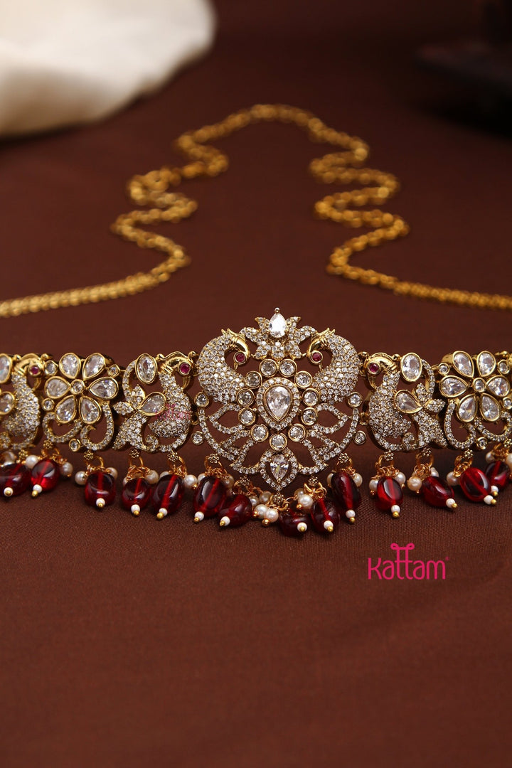 Lila - Victorian Peacock Maroon Hipchain - HB191