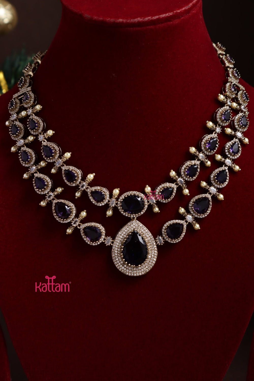 Liya - AD Purple Layered Stone Necklace - N5375
