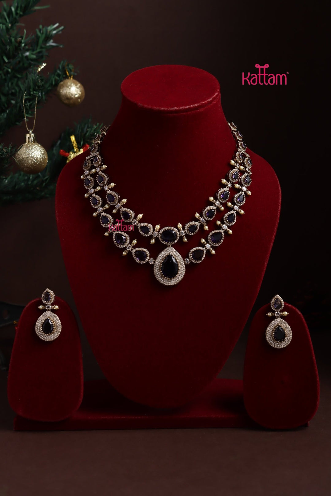 Liya - AD Purple Layered Stone Necklace - N5375