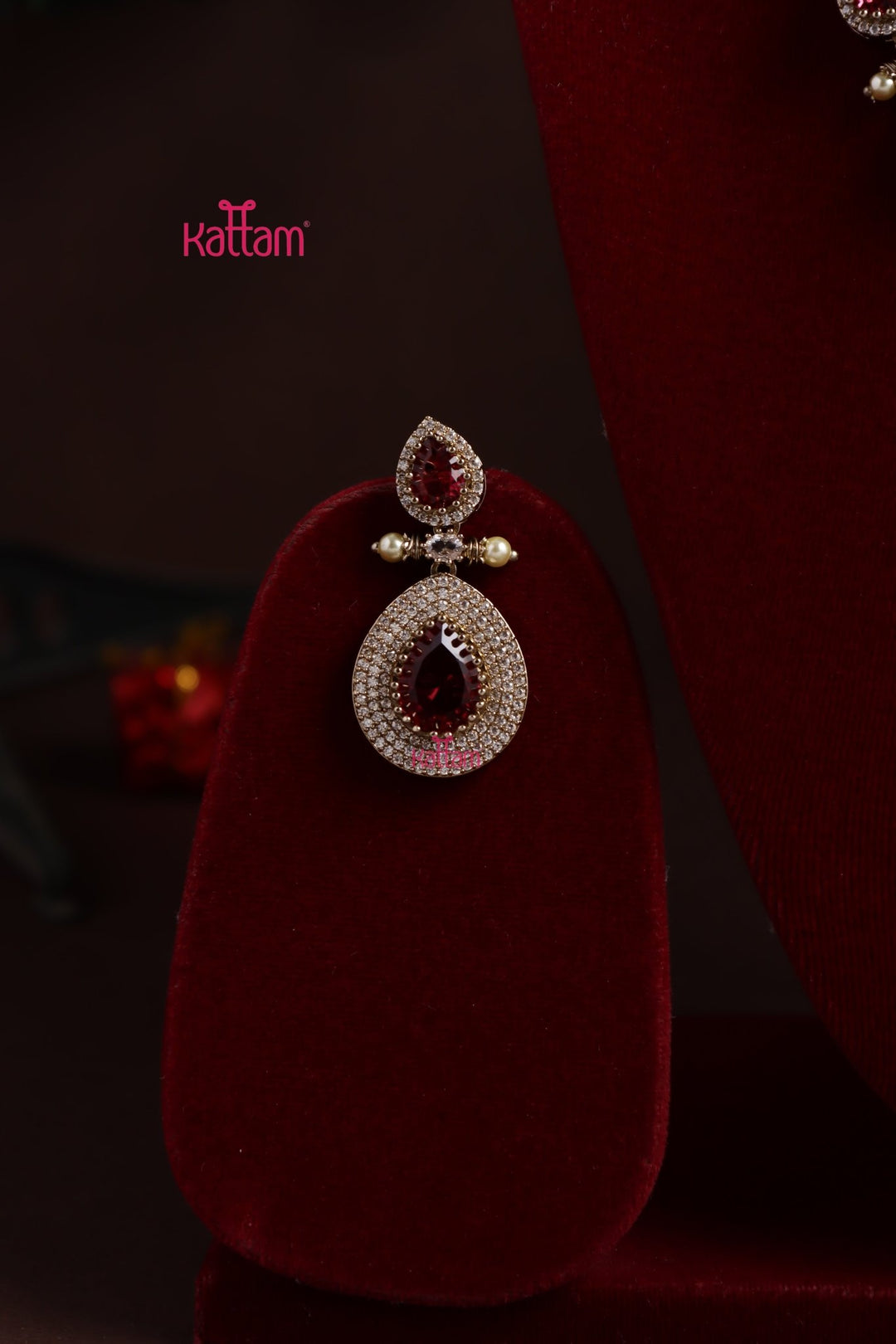 Liya - AD Ruby Layered Stone Necklace - N5373