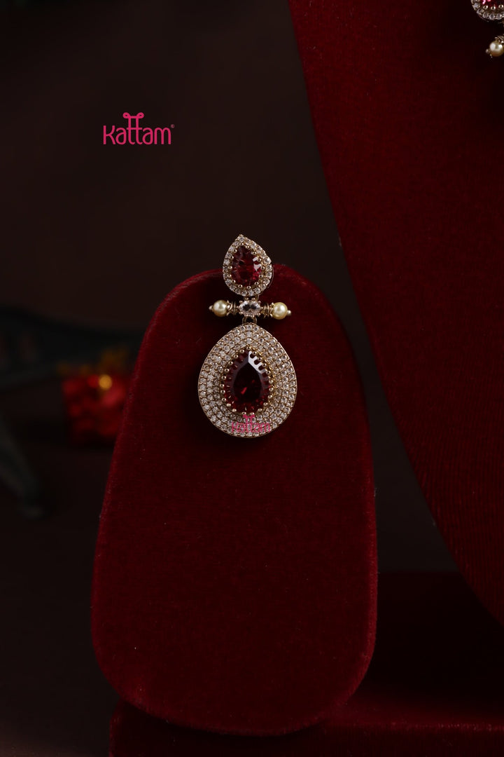 Liya - AD Ruby Layered Stone Necklace - N5373