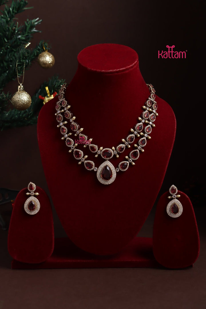 Liya - AD Ruby Layered Stone Necklace - N5373
