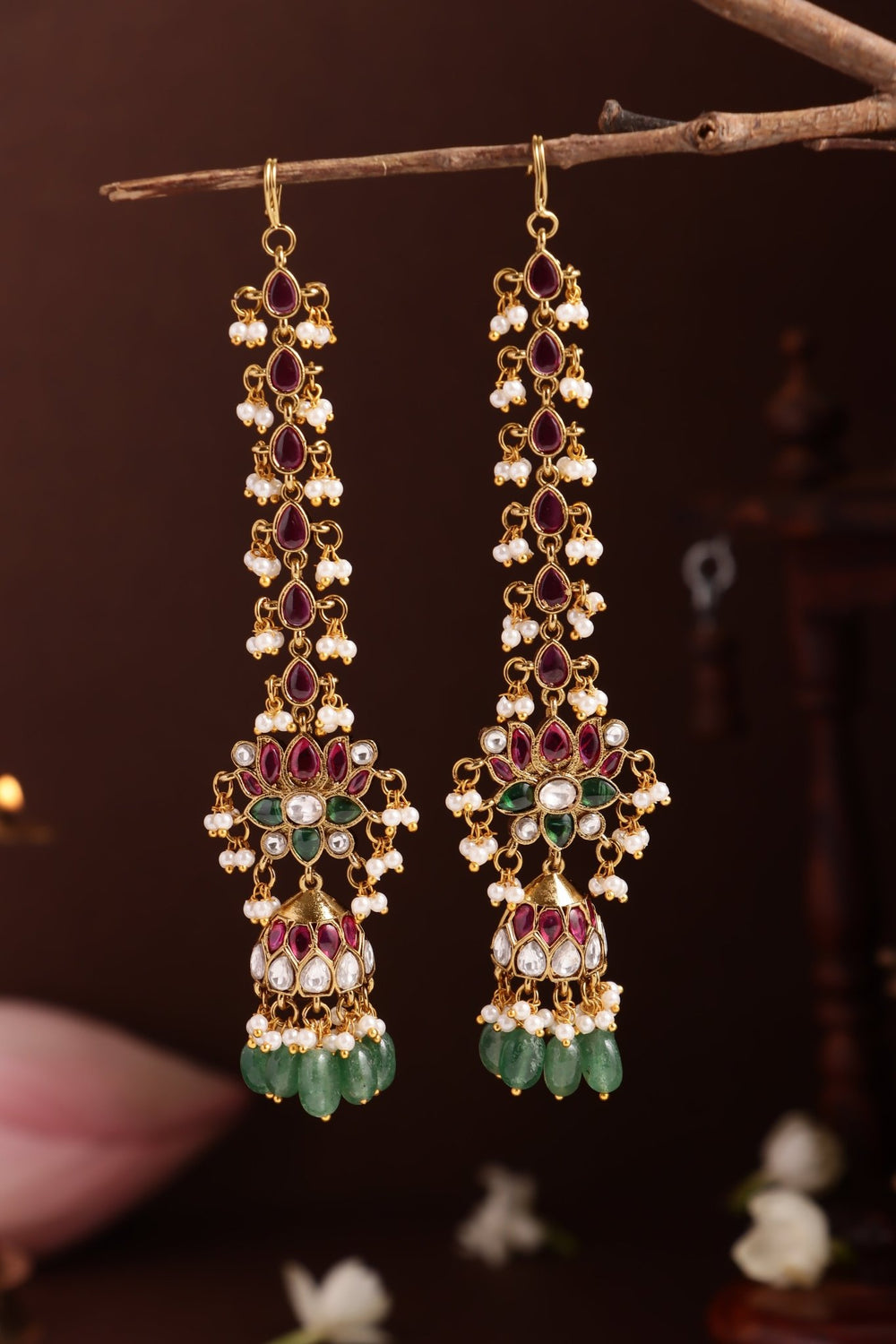 Lotus Beaded Mattal Earring - E1280