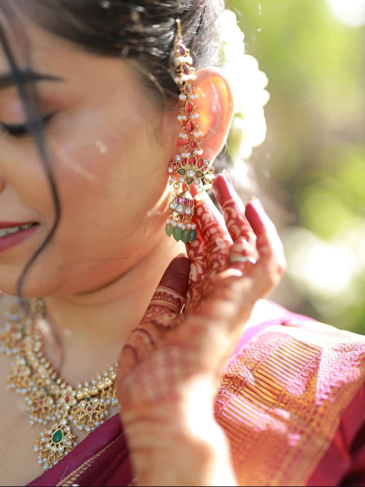 Lotus Beaded Mattal Earring - E1280