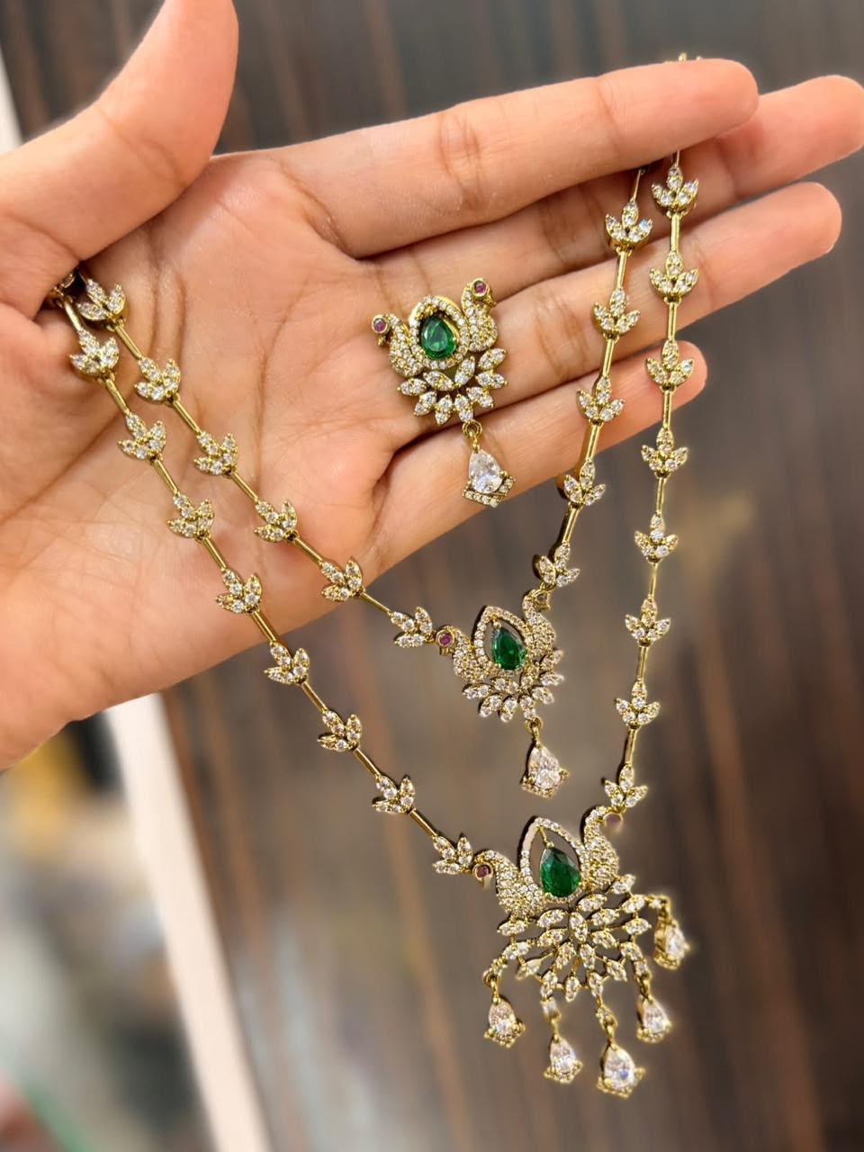 Lotus Green Layered AD Necklace - N5407